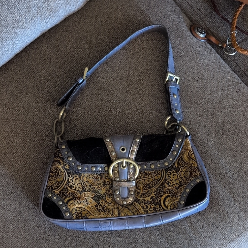 Nine West Black and Gold Paisley Shoulder Bag